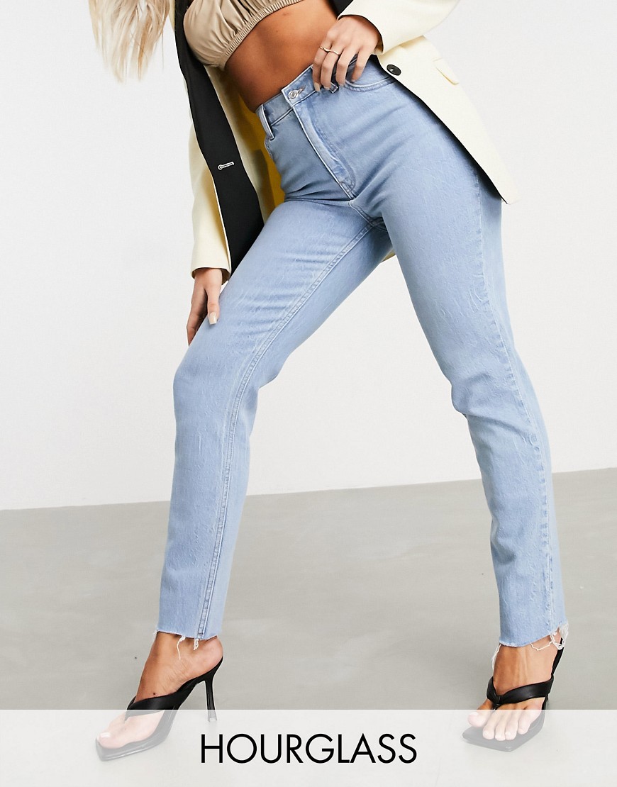 ASOS DESIGN Hourglass - Farleigh - Smalle mom jeans met hoge taille en lichte wassing-Blauw