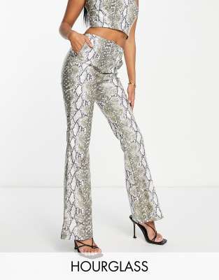 Asos Design Asos Desing Faux Leather Flare Pant In Snake Print - Part Of A Set-multi