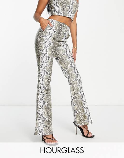 Orange Snake Print Slinky Flare Leg Trousers, Trousers