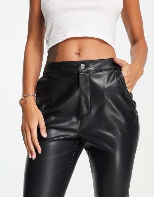 ASOS DESIGN Hourglass faux leather high waist flare pants in black