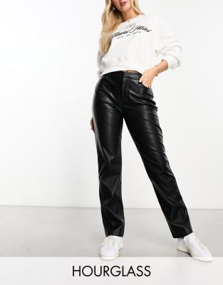 Shop Asos Design Hourglass Faux Leather Straight Leg Pants In Black