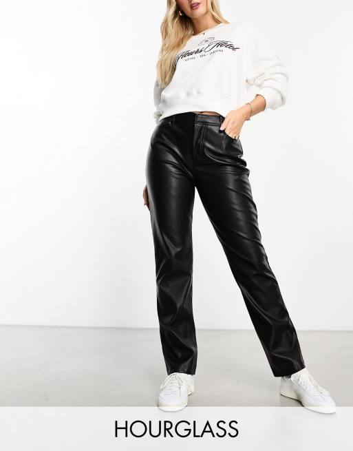 ASOS DESIGN Hourglass faux leather straight leg pants in black