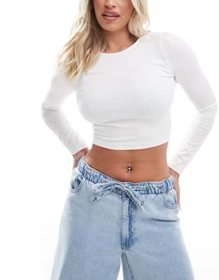 ASOS DESIGN Hourglass fitted crop t-shirt with long sleeve in white