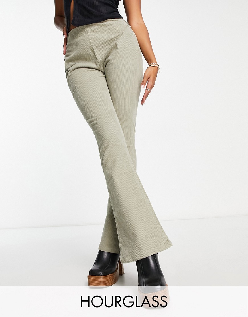 Asos Design Flare Cord Pants In Sage-green