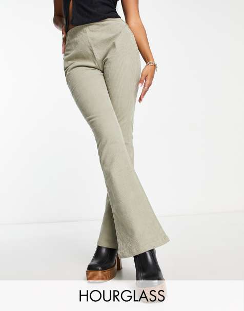ASOS DESIGN Hourglass flare cord trouser in sage