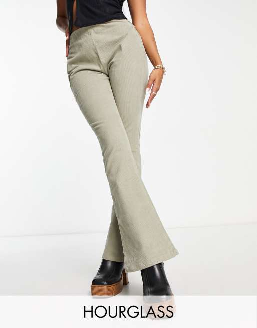 ASOS DESIGN Hourglass flare cord pants in sage