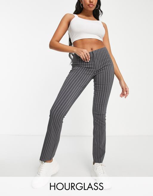 ASOS DESIGN Hourglass flare trousers in grey pinstripe 
