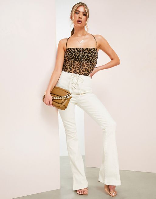 ASOS DESIGN Hourglass low rise stretch flare jeans with lace up in