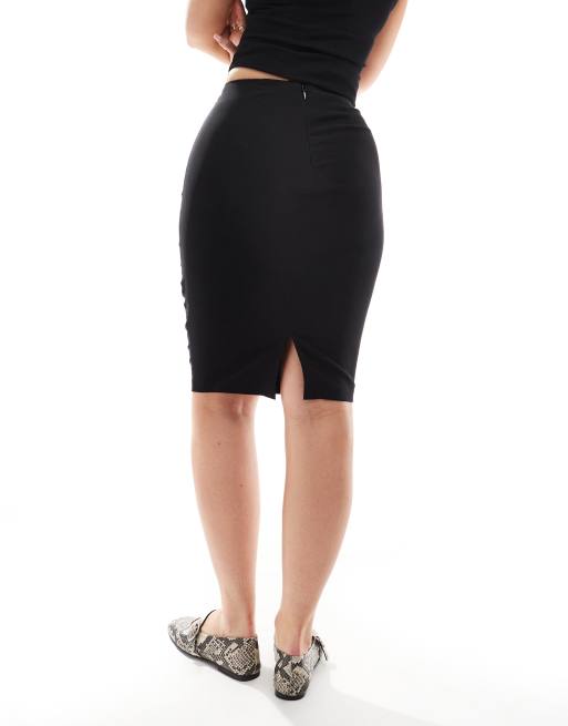 ASOS DESIGN Hourglass - Gonna sartoriale nera in bengalina a vita alta, 4 di 5