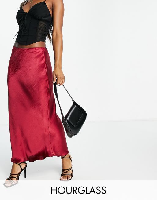 ASOS DESIGN Hourglass - Gonna sottoveste midi taglio sbieco in raso color barbabietola
