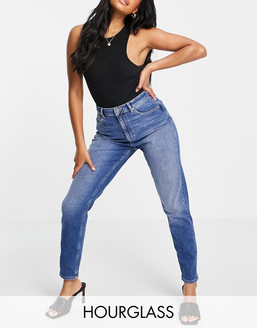 ASOS DESIGN Hourglass high rise farleigh ’slim’ mom jeans in midwash-Blue