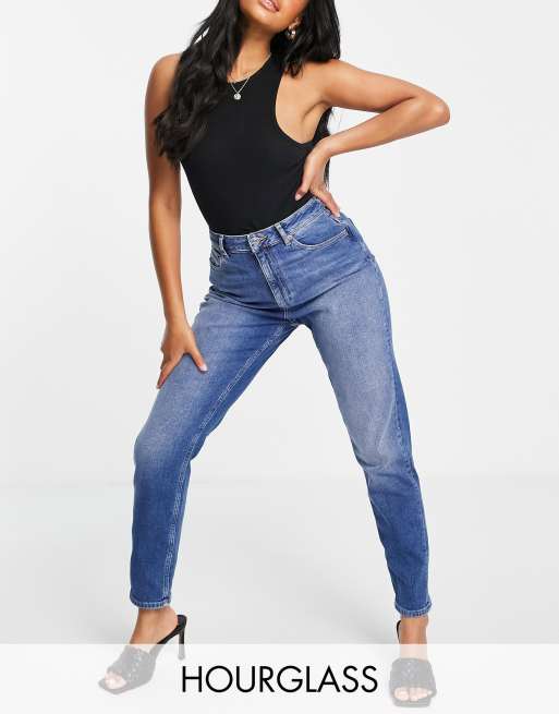 ASOS DESIGN Hourglass high rise farleigh 'slim' mom jeans in midwash | ASOS