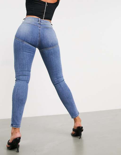 Asos Design Hourglass High Rise Lift And Contour Skinny Jeans In Midwash Asos