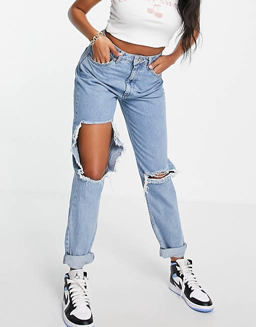 Jeans Hourglass high rise 'original' mom jeans in midwash with rips 