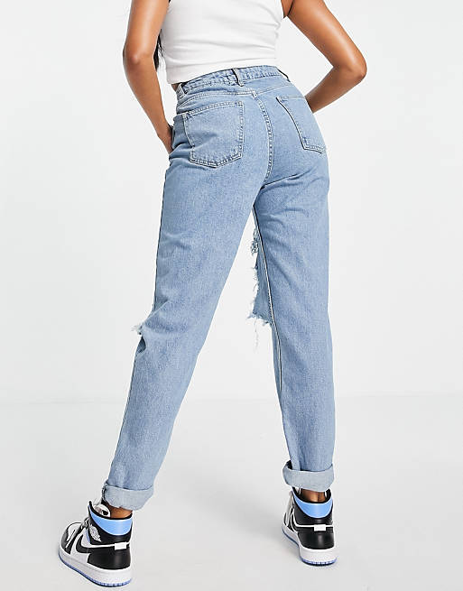 Jeans Hourglass high rise 'original' mom jeans in midwash with rips 
