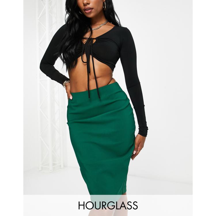 Women's Plus Green Jersey Thigh Split Midi Skirt - Size 16