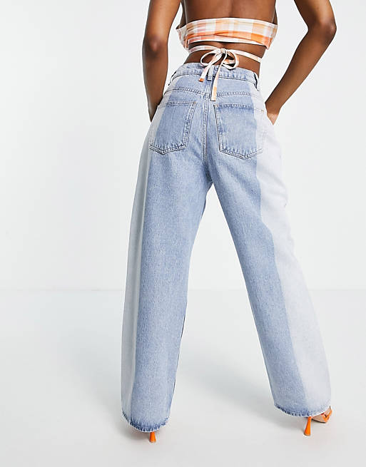 Paradox repetitie Uitrusten ASOS DESIGN Hourglass high rise relaxed dad jeans in two-tone light wash |  ASOS