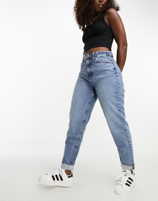  ASOS DESIGN Hourglass high rise relaxed mom jeans in mid blue