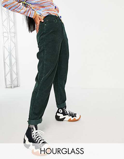 ASOS DESIGN Hourglass high rise 'slouchy' mom jean in forest green cord