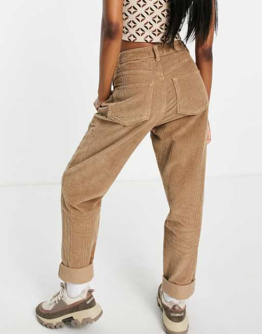 ASOS DESIGN Hourglass high rise 'slouchy' mom jeans in biscuit cord, 3 of 4