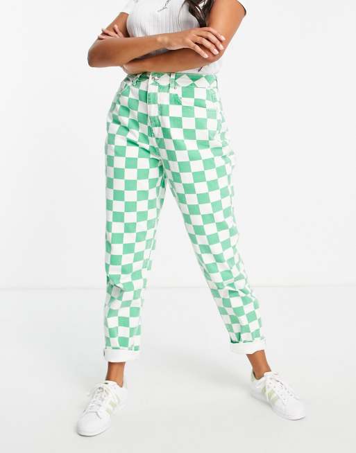 ASOS DESIGN Hourglass high rise 'slouchy' mom jeans in green check