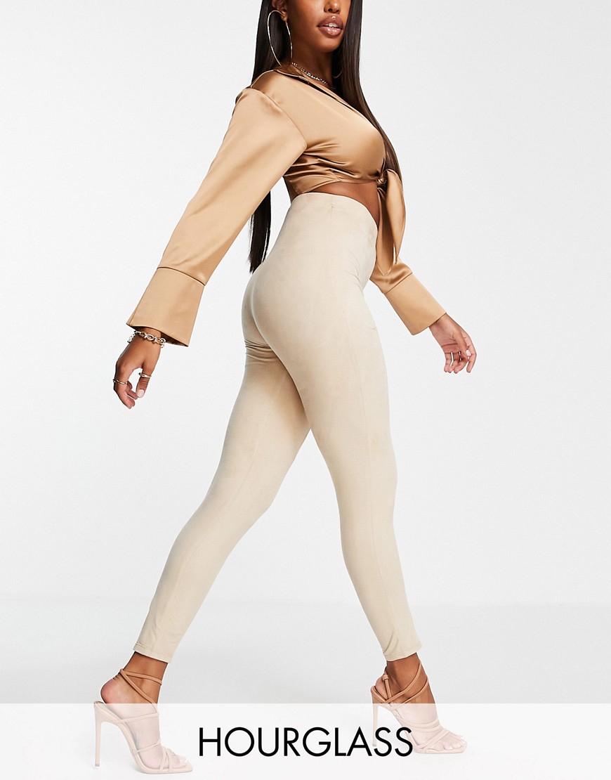 ASOS DESIGN Hourglass high waist skinny pant in faux suede in taupe-Neutral