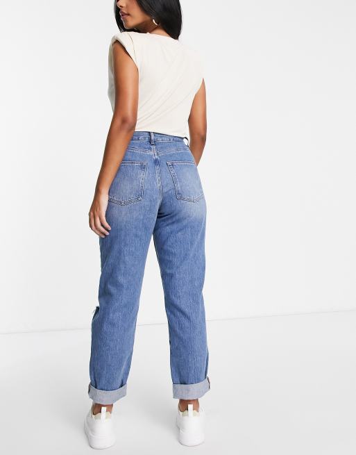 ASOS DESIGN Curve high rise original mom jeans in light wash with rips