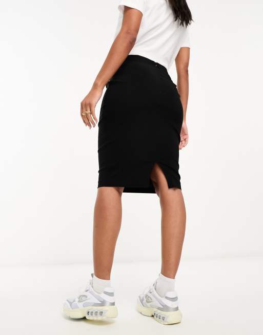 ASOS DESIGN Hourglass high waisted bengaline skirt in black | ASOS