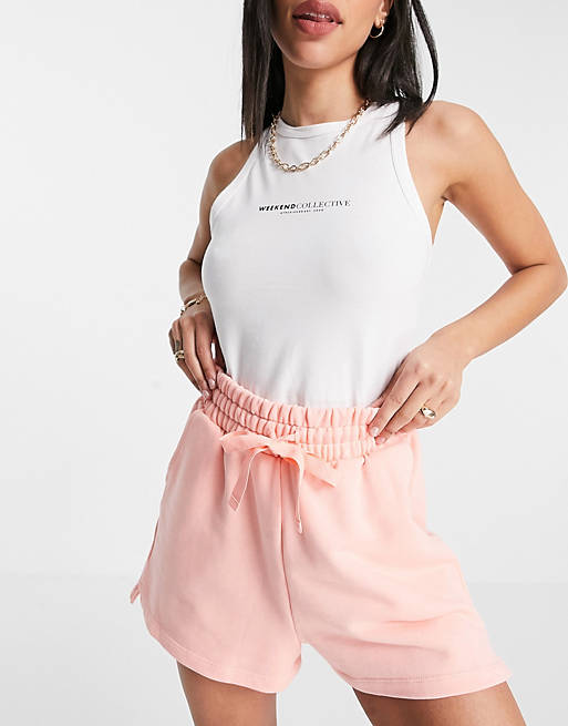 ASOS DESIGN Hourglass high waisted sweat short with deep waist band in apricot