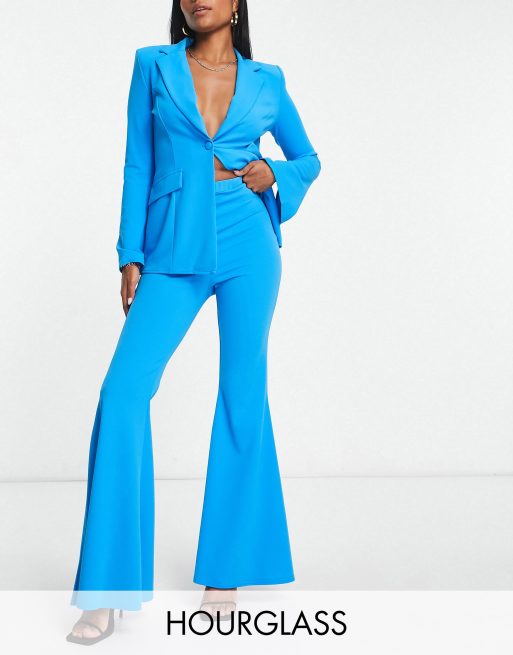 ASOS DESIGN Hourglass – Jaskrawoniebieskie dżersejowe dzwony garniturowe