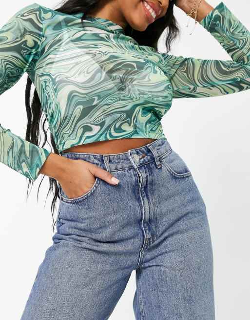 ASOS DESIGN Hourglass - Jean dad décontracté à taille haute en coton mélangé - Délavage vif - MBLUE, 2 de 4