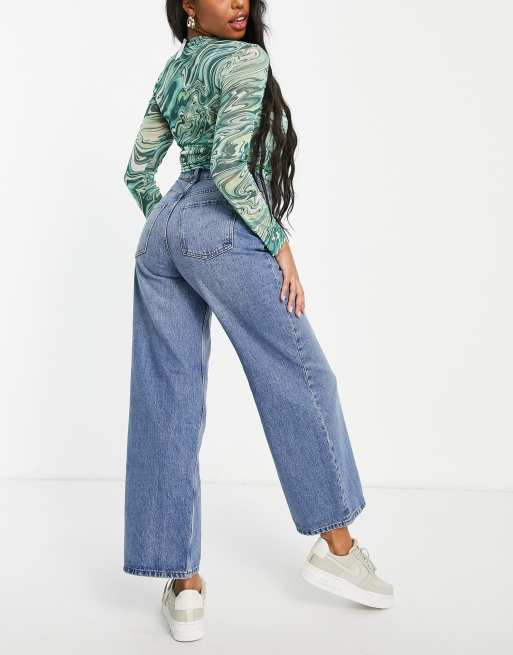 ASOS DESIGN Hourglass - Jean dad décontracté à taille haute en coton mélangé - Délavage vif - MBLUE, 3 de 4