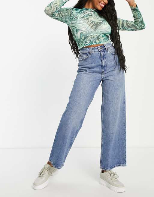 ASOS DESIGN Hourglass - Jean dad décontracté à taille haute en coton mélangé - Délavage vif - MBLUE, 4 de 4