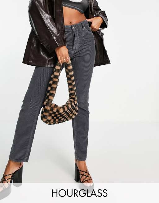 ASOS DESIGN Hourglass - Jeans dritti a vita medio alta in stile anni '90 in velluto a coste color granito