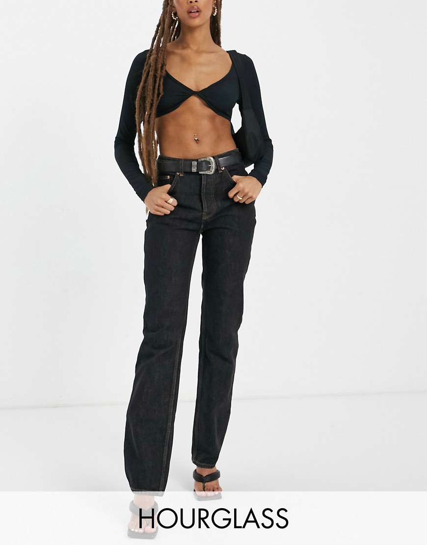 ASOS DESIGN Hourglass - Jeans in jaren '90' stijl met rechte pijpen en normale taille in zwarte wassing