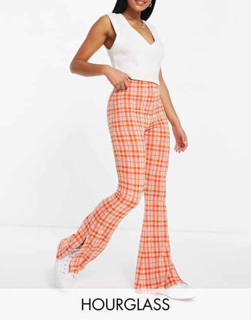 ASOS DESIGN Hourglass - Jersey pantalon met splitjes in oranje met ruiten