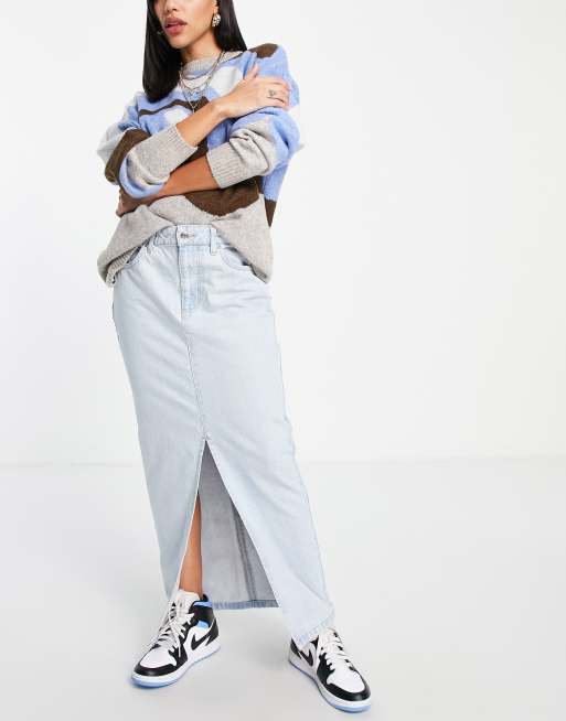 ASOS DESIGN Hourglass - Jupe en denim style années 90 à délavage clair - MBLUE