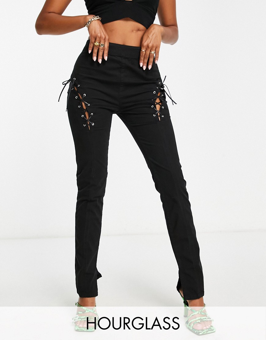 ASOS DESIGN Hourglass lace up detail cigarette pants in black