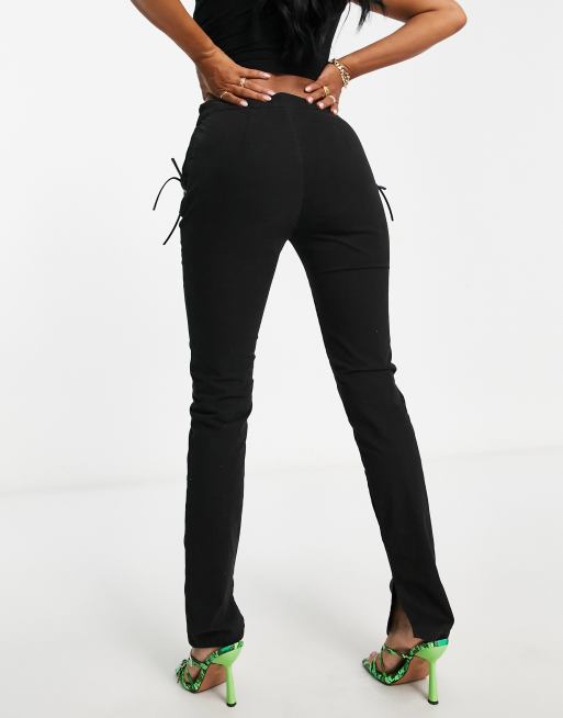 ASOS DESIGN Hourglass faux leather high waist flare pants in black