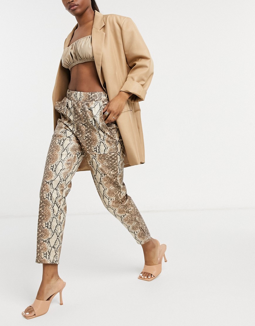 ASOS DESIGN Hourglass leather look cropped tapered peg pant in snake multi