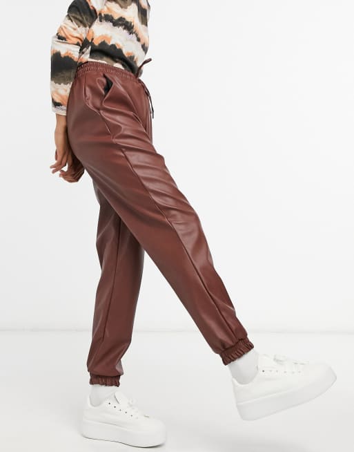 ASOS DESIGN Hourglass Leather Look Jogger In Dark Brown ASOS
