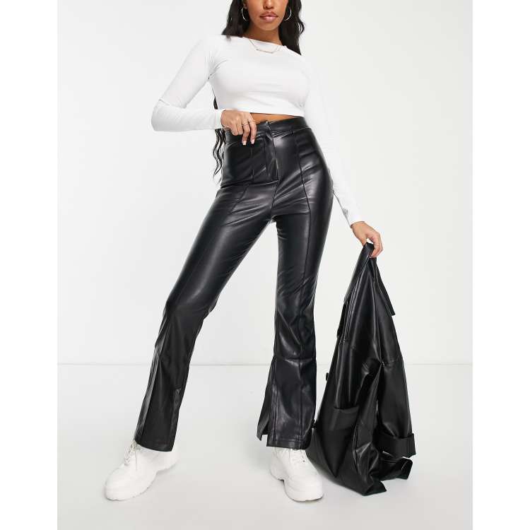 Missguided Black Faux Leather Flared Trousers  Leather pants, Outfits with  leggings, Flared pants outfit