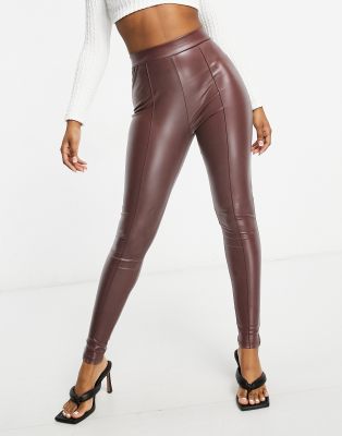 brown leather look leggings