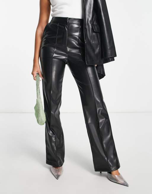 ASOS DESIGN tapered pants in leather look in black