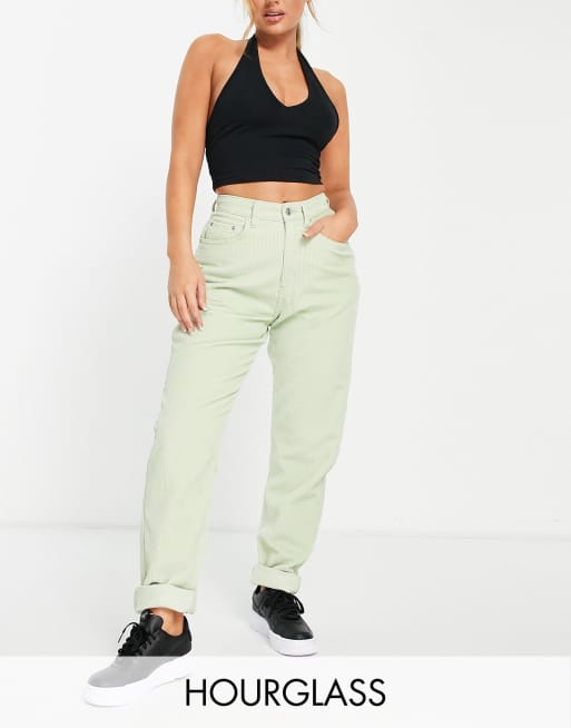 ASOS DESIGN Hourglass – Legere Mom-Jeans aus Cord in Apfelgrün mit hohem Bund