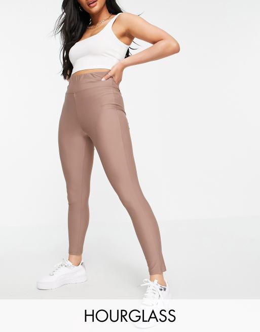 ASOS DESIGN Hourglass - Legging met matte glans en brede tailleband in taupe