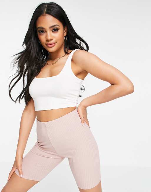 ASOS DESIGN Hourglass - Legging-shorts i lyserød ribstrik