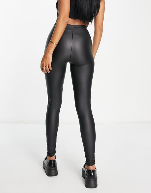 ASOS DESIGN Hourglass leather look leggings in black