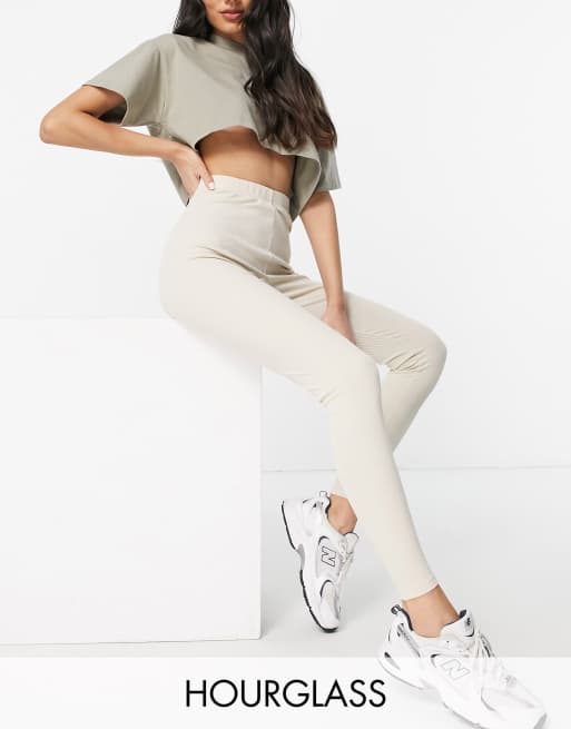 ASOS DESIGN Hourglass - Leggings color pietra a coste