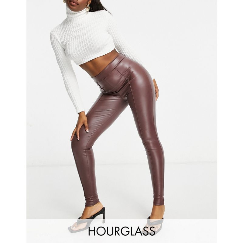 Leggings Donna DESIGN Hourglass - Leggings in pelle sintetica marrone con nervature